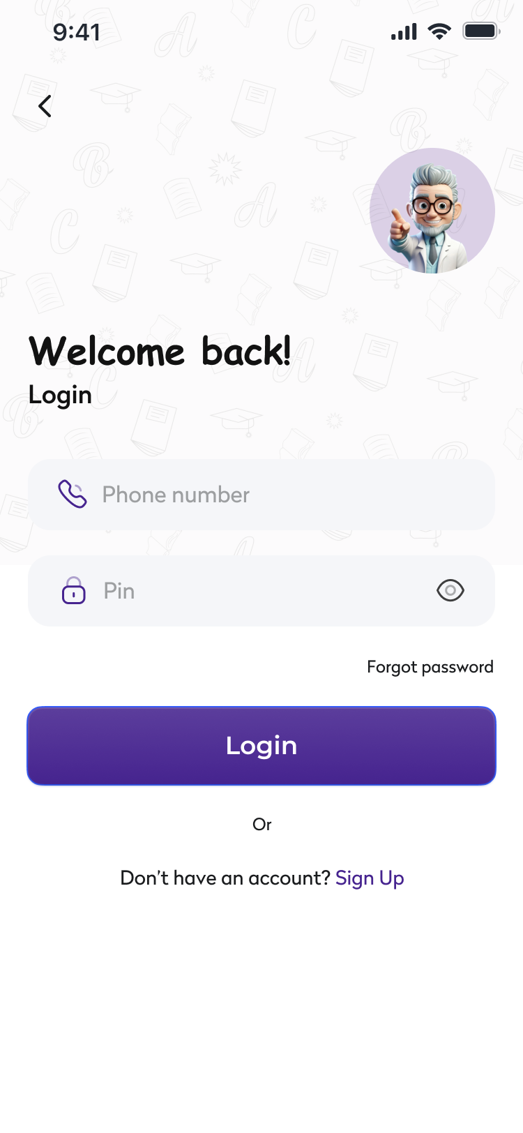 Login screen