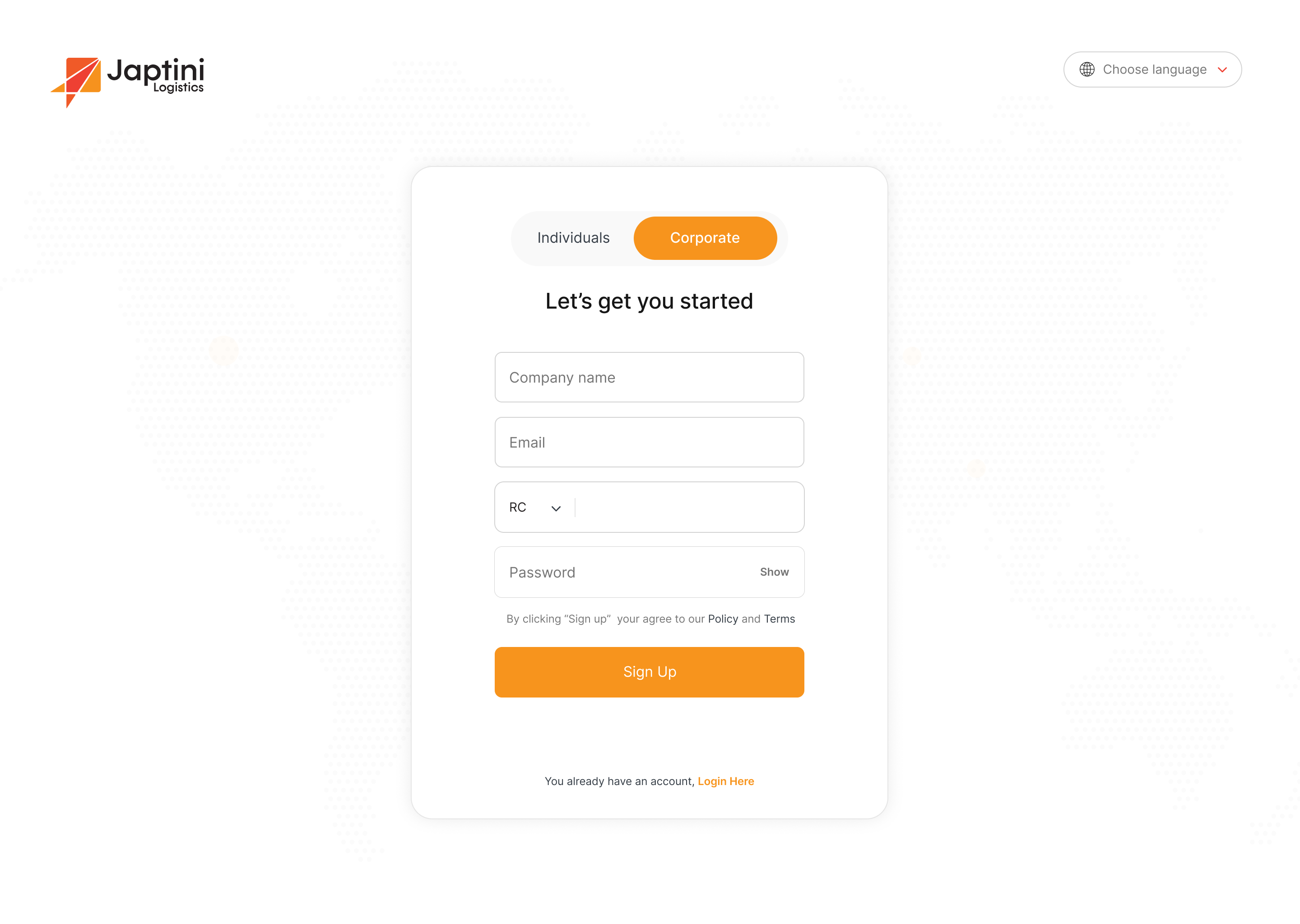 Create a corporate account
