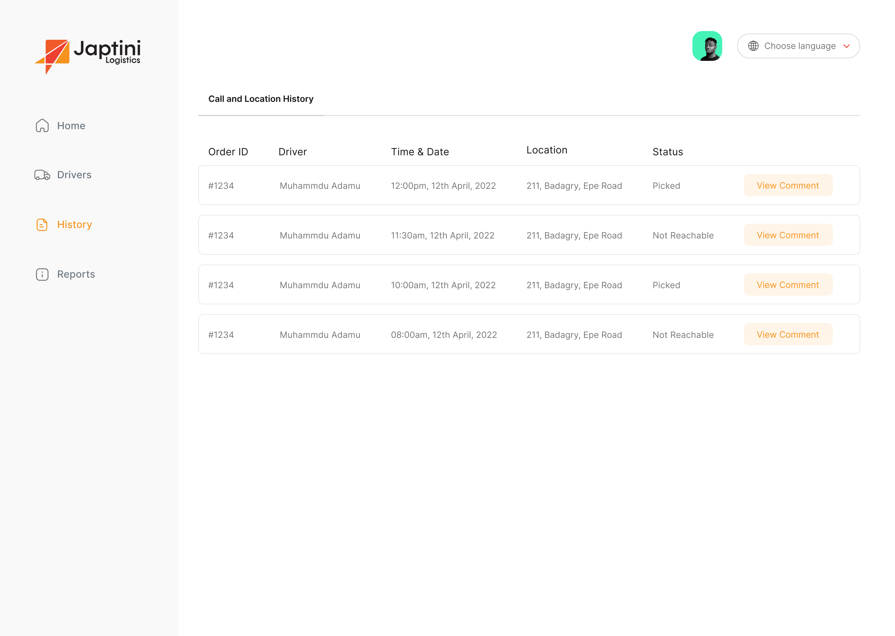 CRM: CS agent location and call history