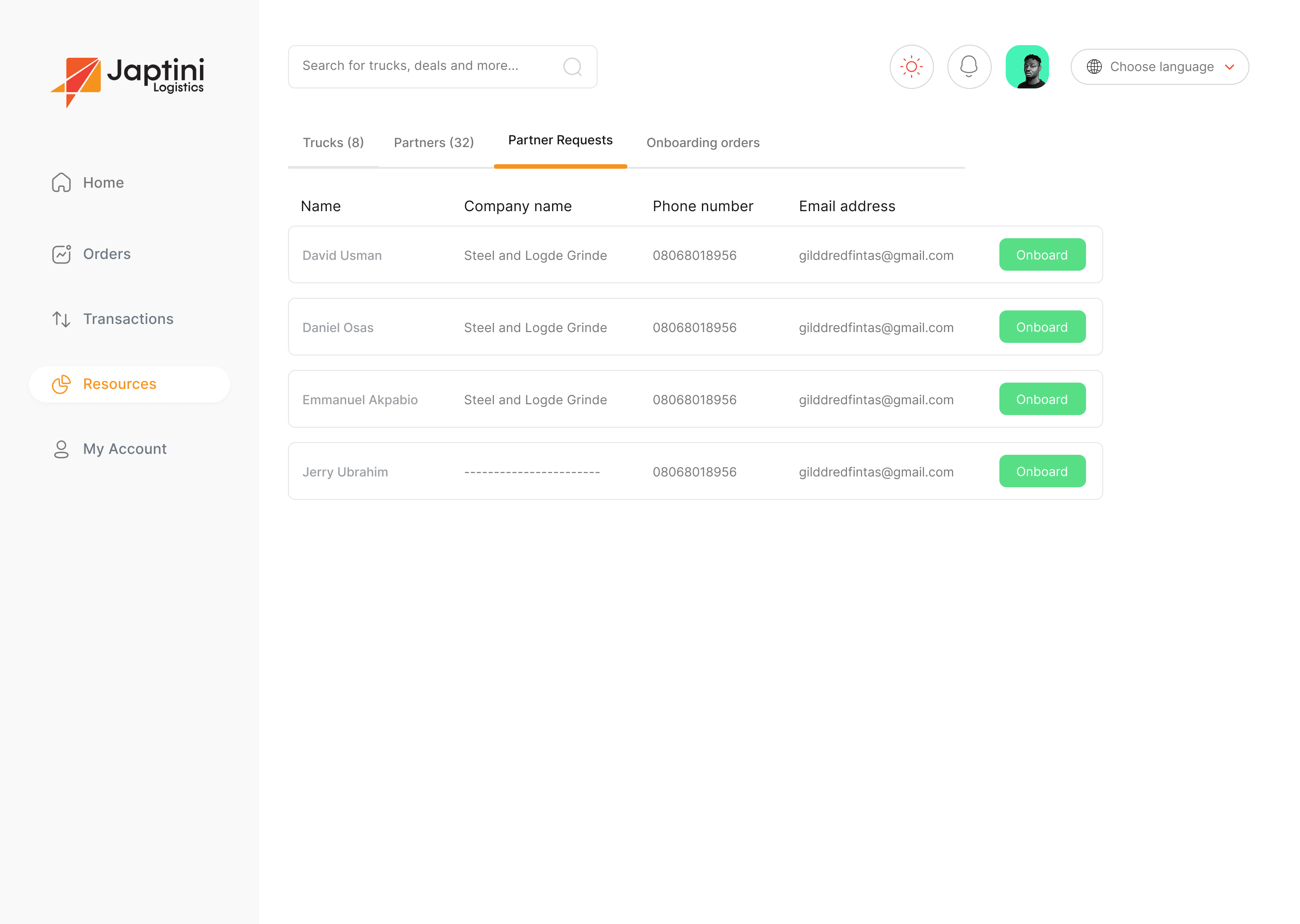 CRM: partners onboarding request queue