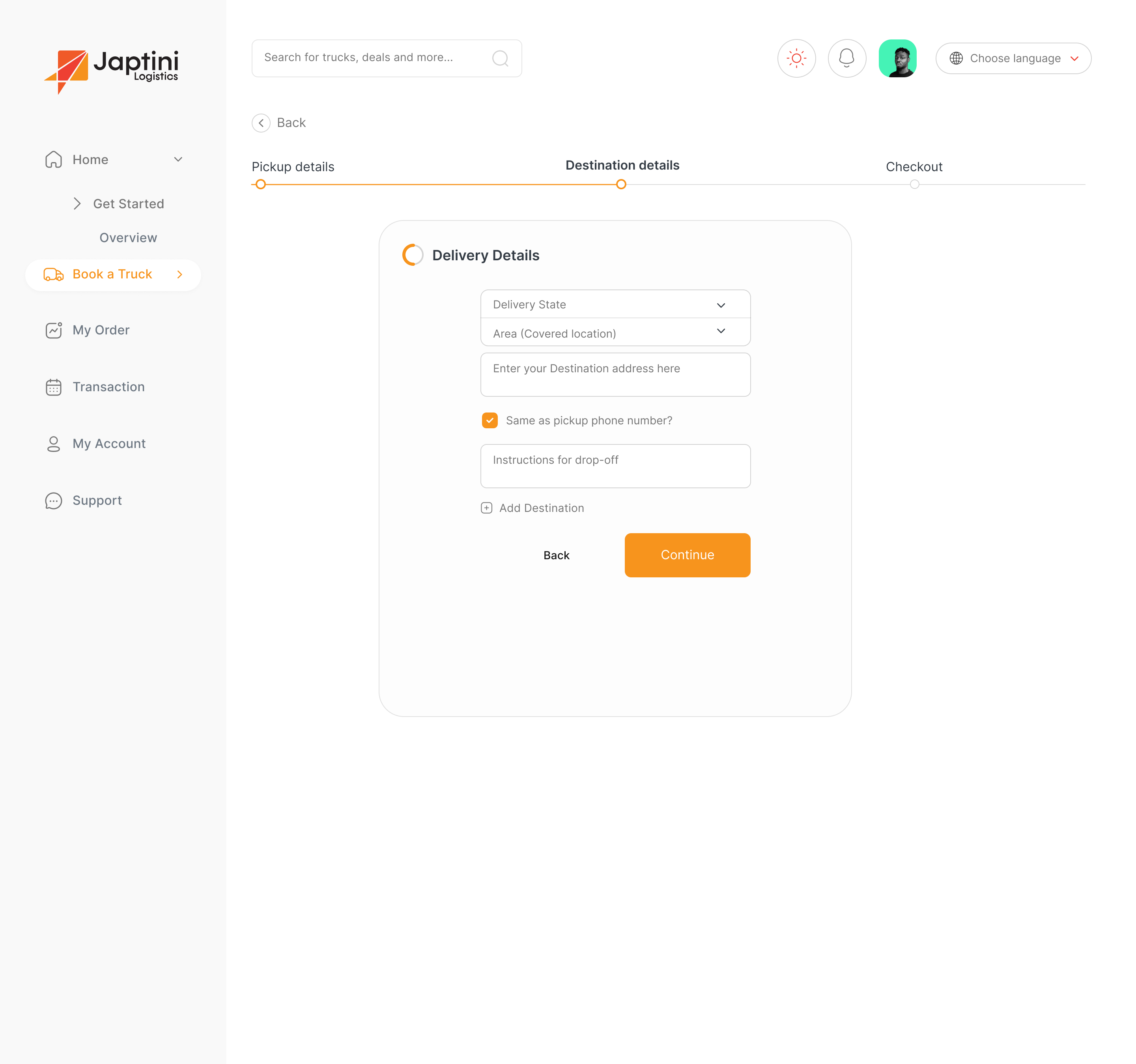 Select truck and confirm pricing