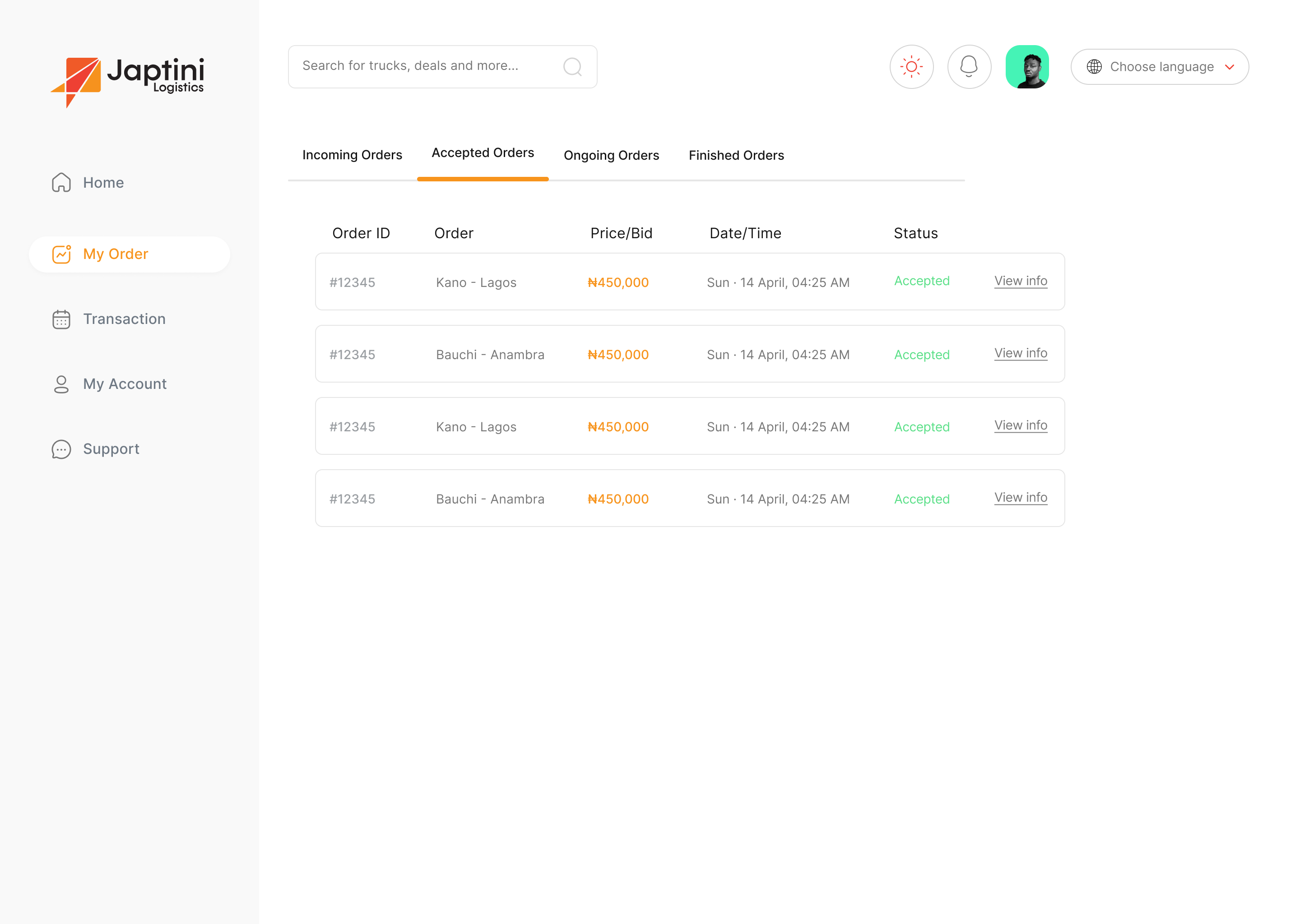 Partner: accepted order confirmation