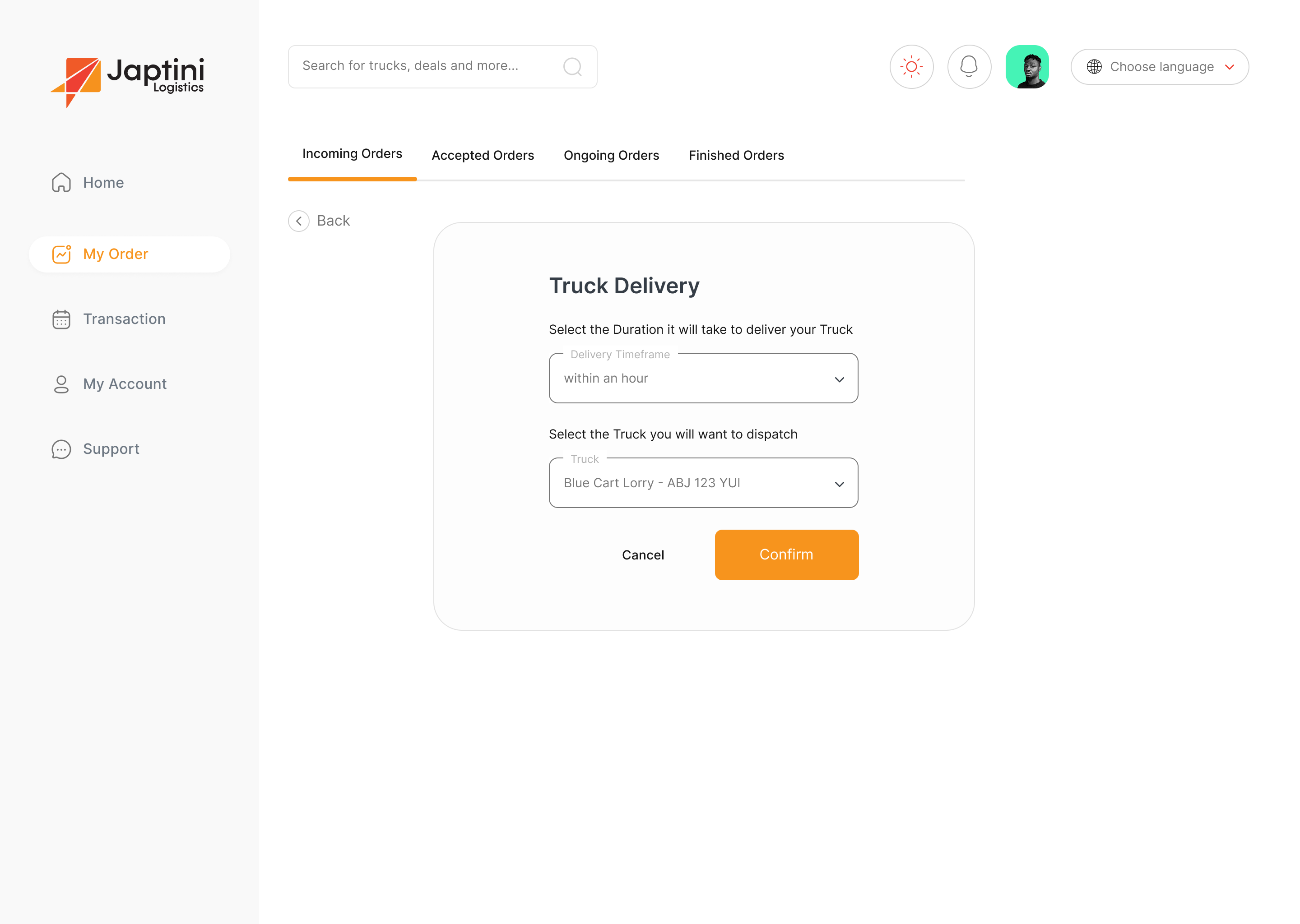 Partner: job confirmation screen