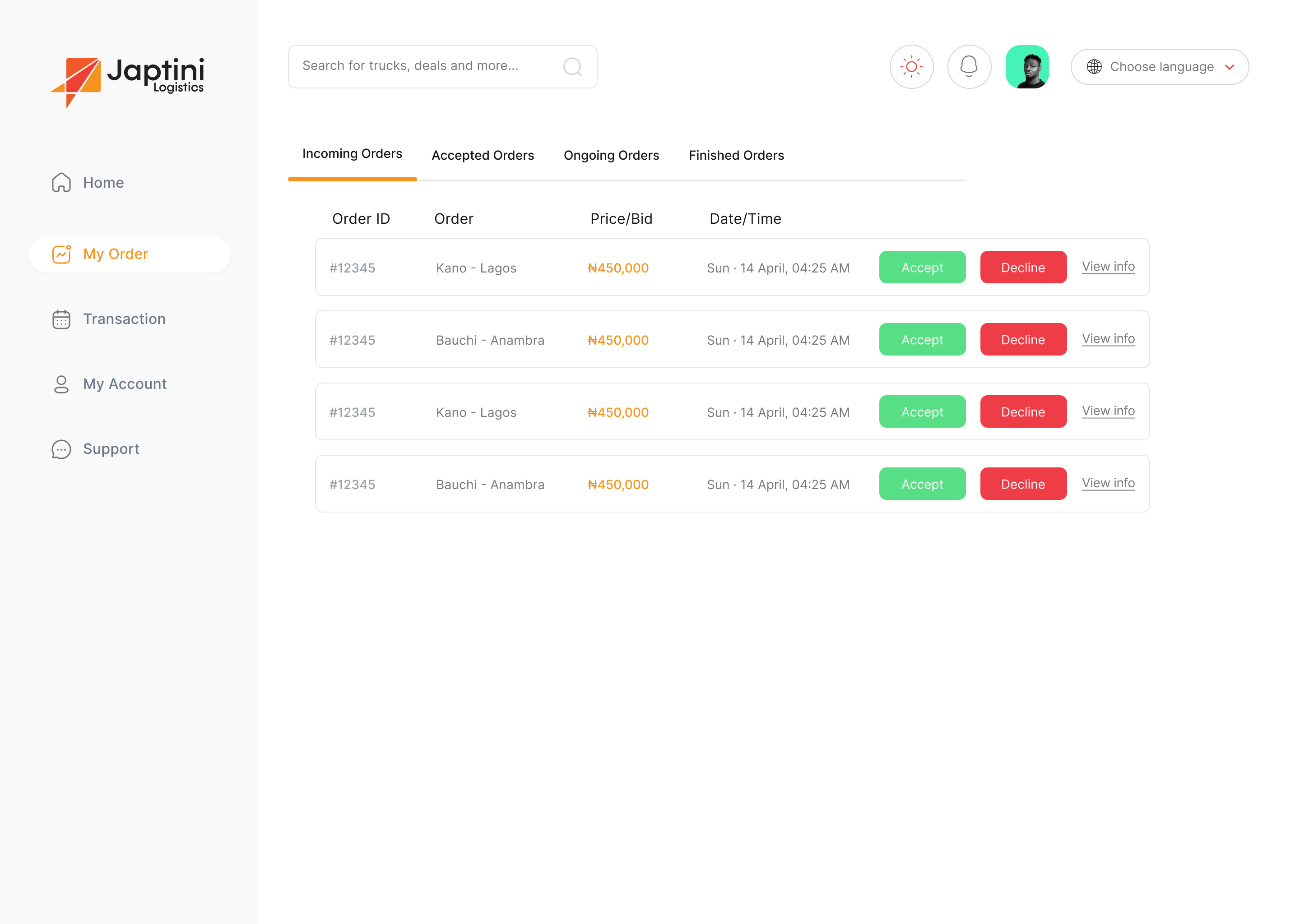 Partner: incoming job notification
