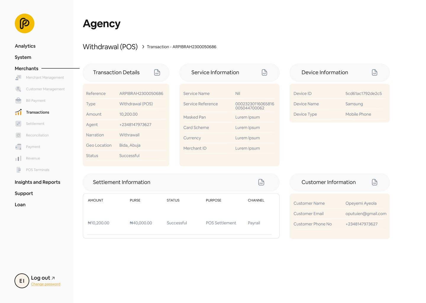 Agency: Transaction View