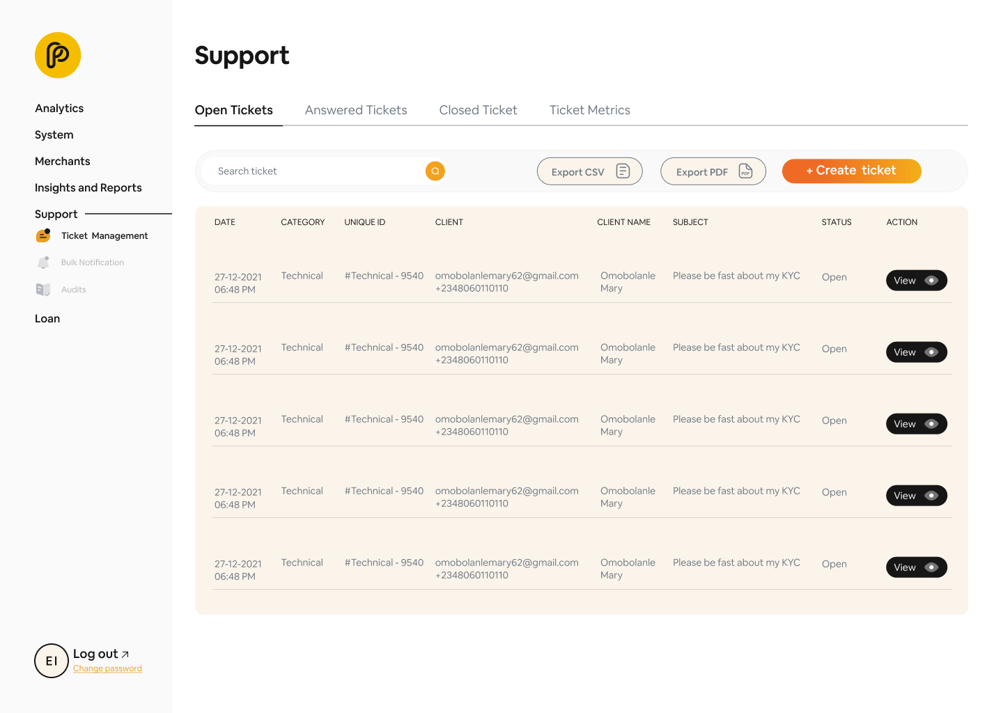 Support: Ticket