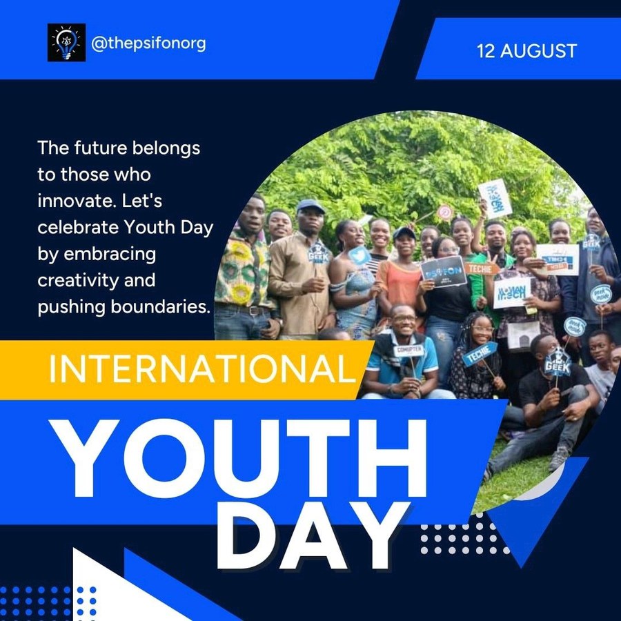 PSIFON International Youth Day community graphic featuring young technology and innovation participants.