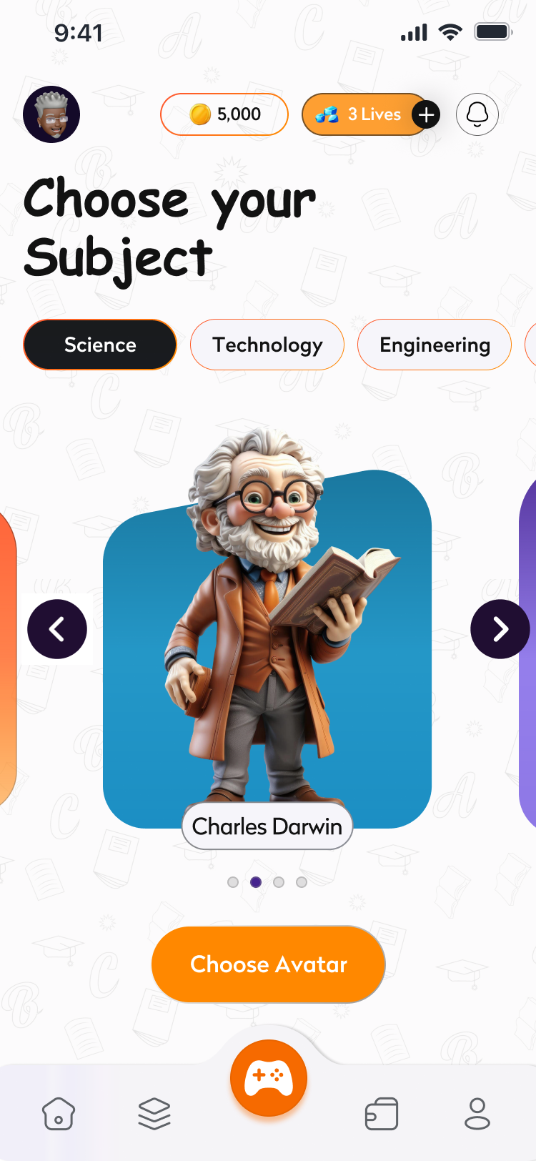 EduMillionaire choose subject and avatar